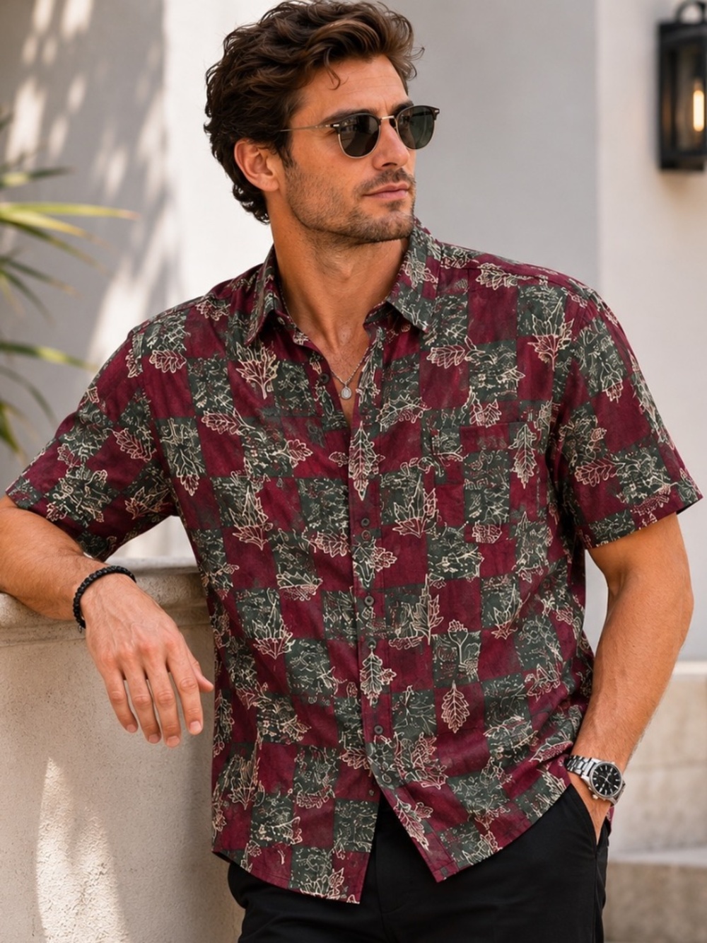 100% Silk Vintage "CEZAR"  Button Down Shirt Size Large.